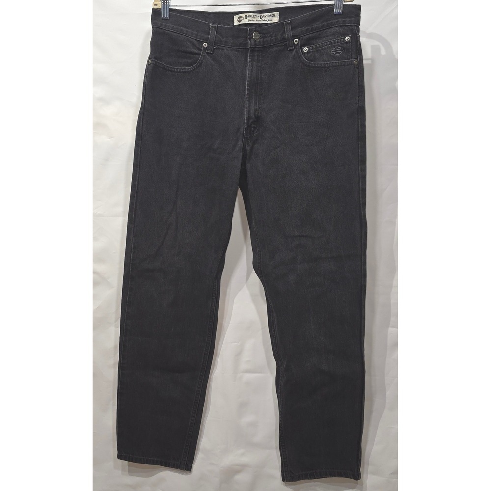 Harley-Davidson Mens Black Denim Genuine MotorClothes Jeans 35x31 Bar & Shield